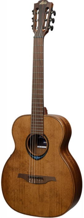 LAG Guitars BlueWave Travel Nylon Vintage Brown Satin Smart Guitar