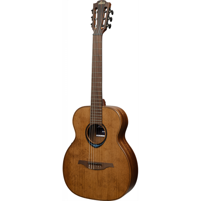LAG Guitars BlueWave Travel Nylon Vintage Brown Satin Smart Guitar