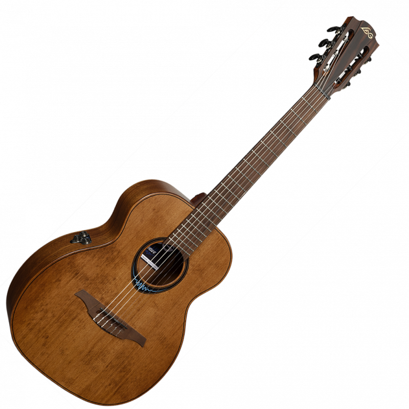 LAG Guitars BlueWave Travel Nylon Vintage Brown Satin Smart Guitar