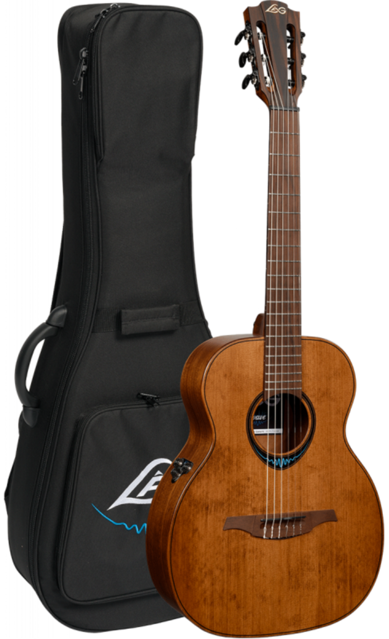 LAG Guitars BlueWave Travel Nylon Vintage Brown Satin Smart Guitar
