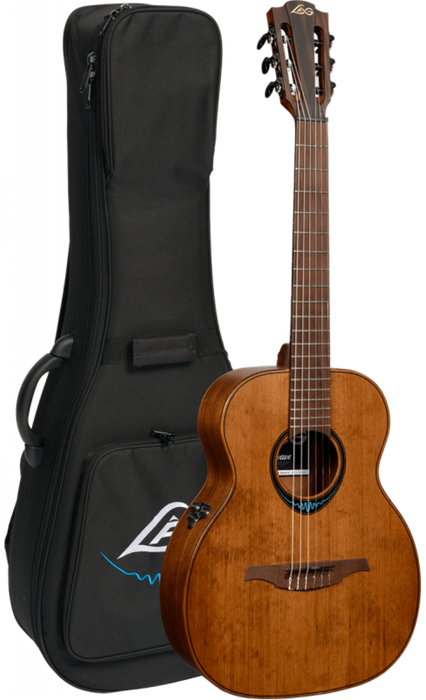LAG Guitars BlueWave Travel Nylon Vintage Brown Satin Smart Guitar