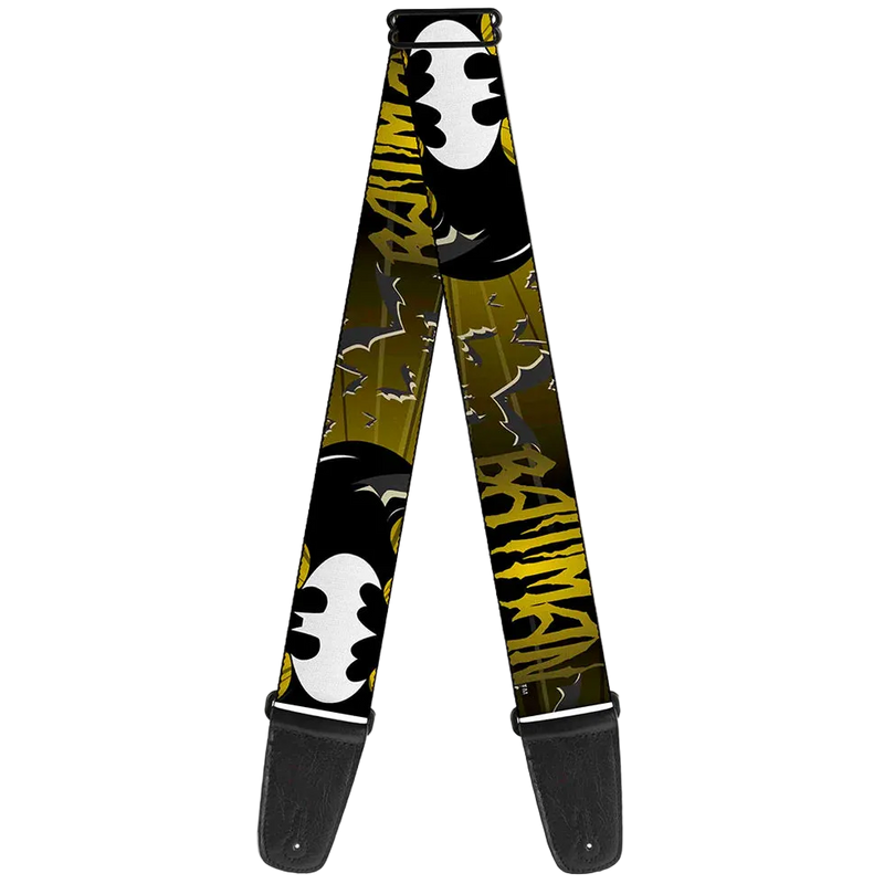 Buckle Down Guitar Strap - BATMAN BAT SIGNALS YELLOW BLACK WHITE